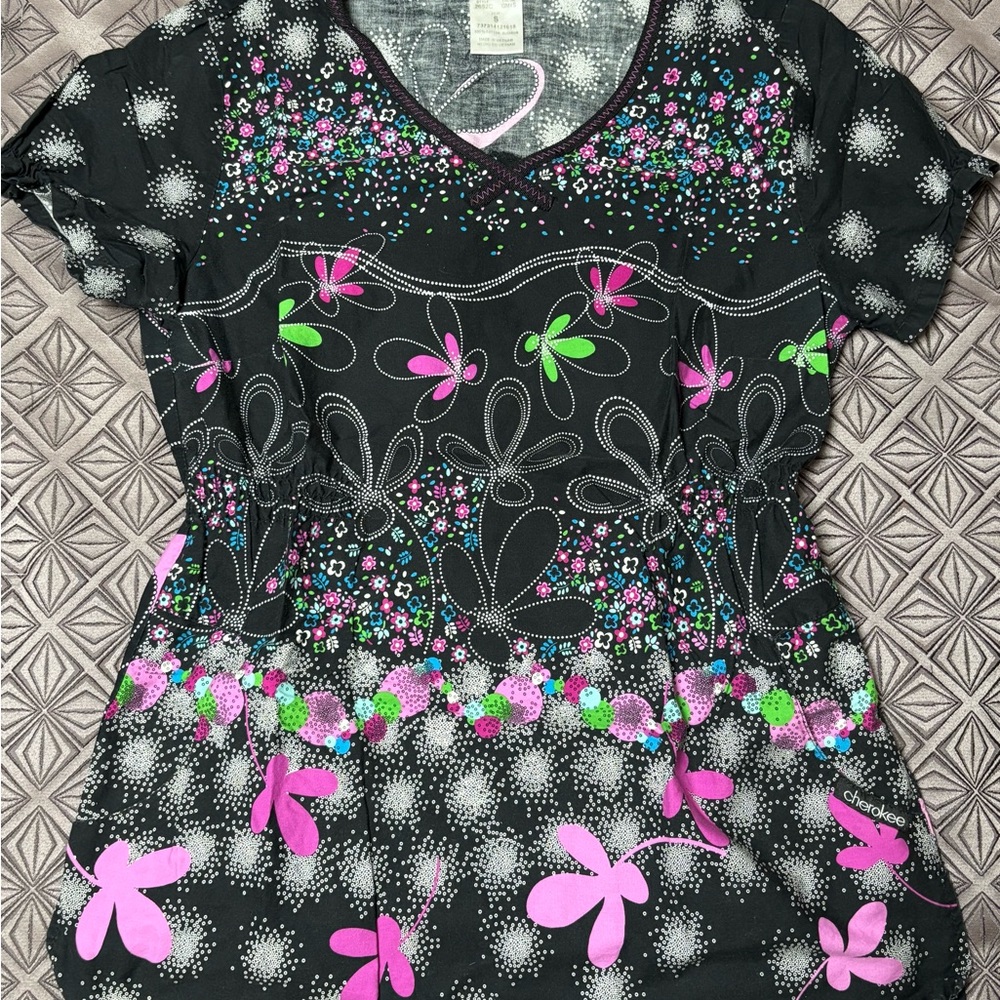 Cherokee Black and Pink Scrubtop